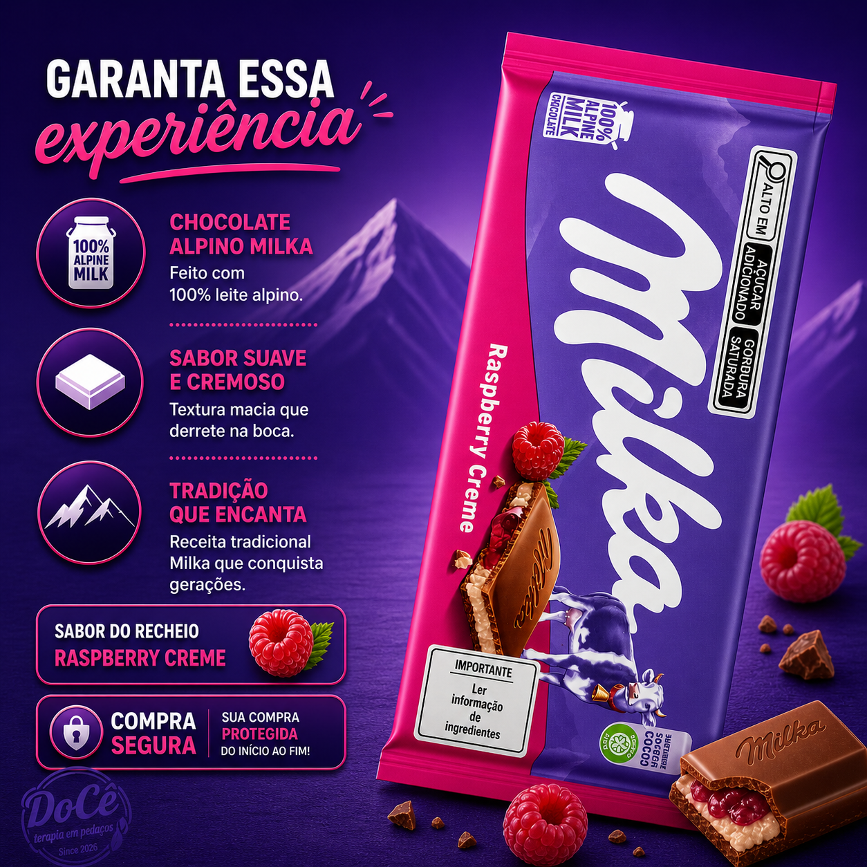 Barra Milka Raspberry creme 90g