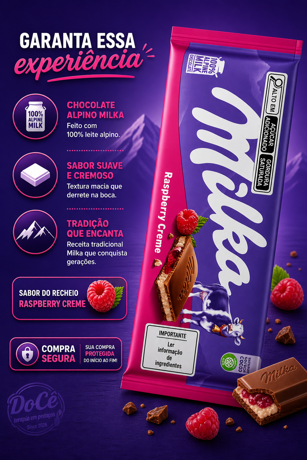 Barra Milka Raspberry creme 90g