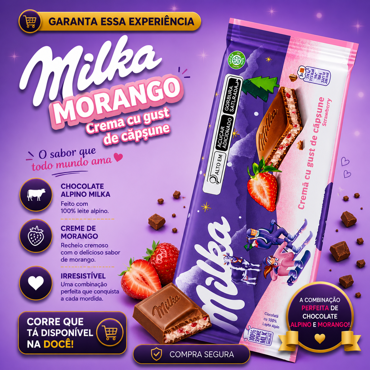 Barra Milka Crema Morango 90g
