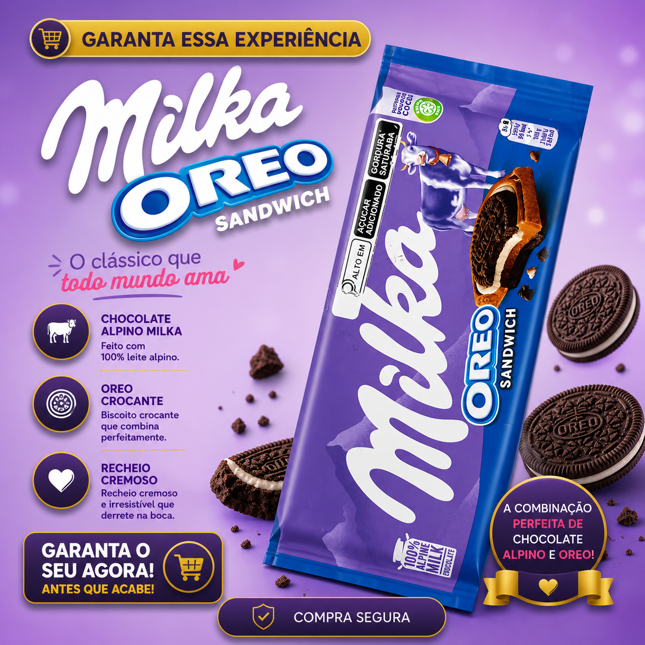Barra Milka Oreo Sandwich 90g